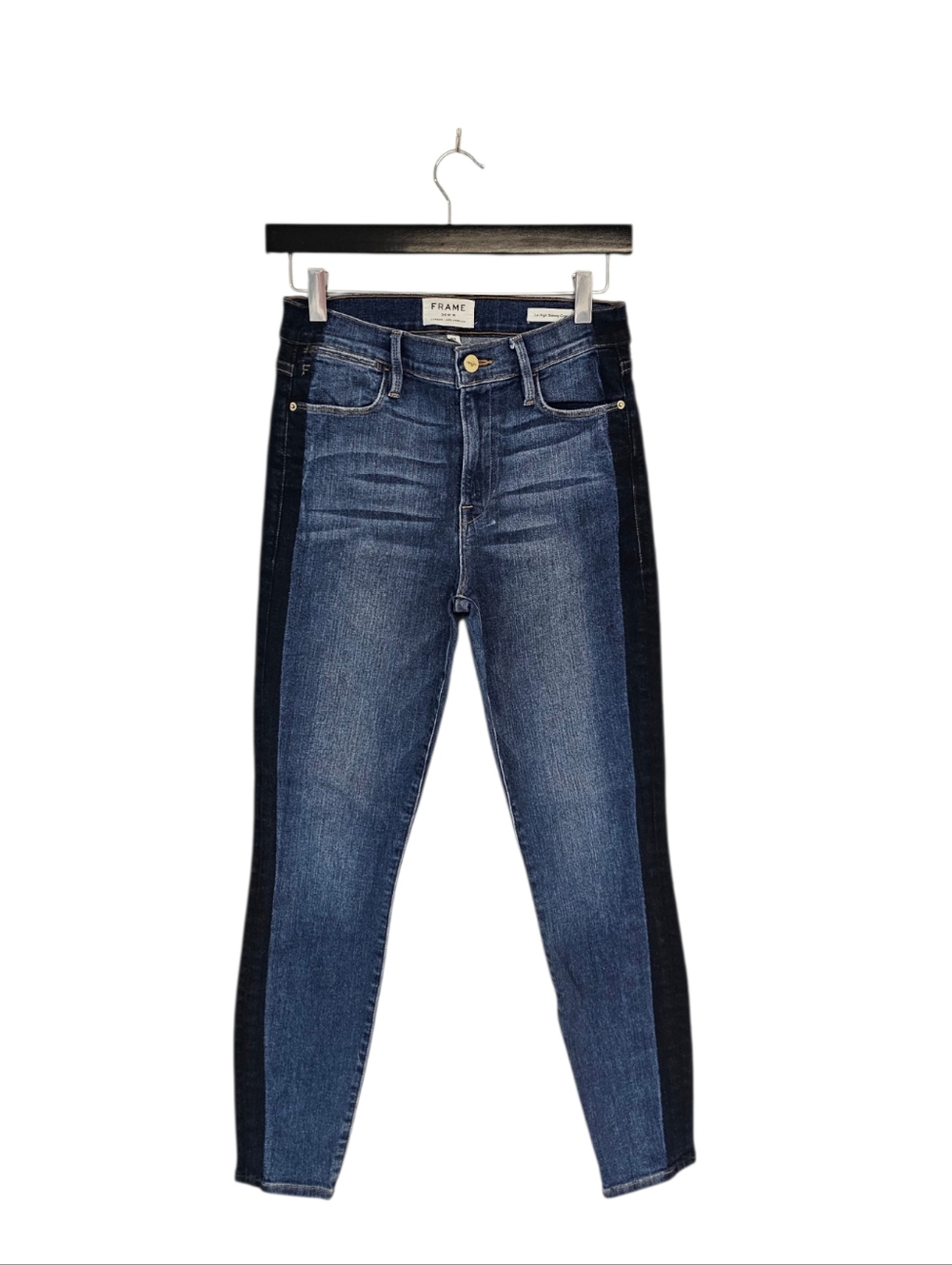 Frame Denim Le High Skinny Crop Blue Racer Stripe Skinny Jeans 28‎ Preowned